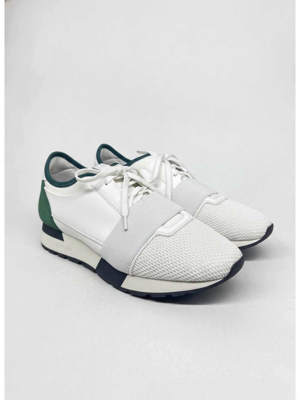 Balenciaga Race Runner Leather Mesh Sneakers White Green Sz 39 EU Women's 8.5 US